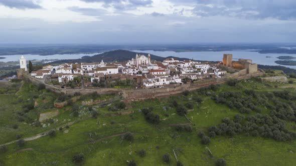 Drone Hyperlapse moving timelapse of Monsaraz village in Portugal