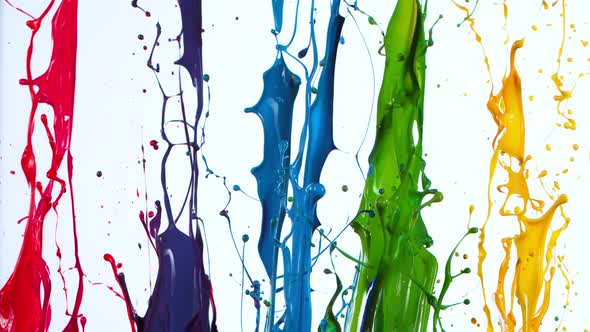 Colorful Paint Splashes in Super Slow Motion Isolated on White Background 1000Fps