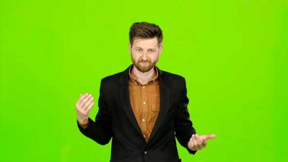 Guy Is Very Tired and Thoughtful, Reflects on Life. Green Screen