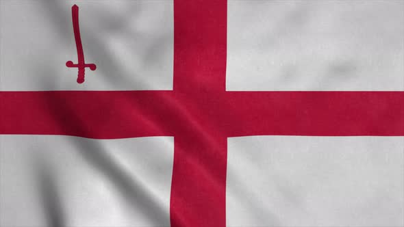 Flag of London City of England Waving in Wind