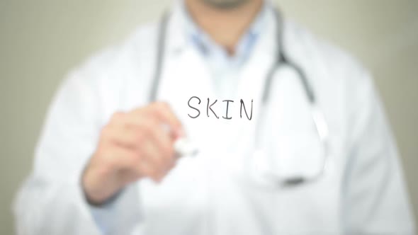 Skin, Doctor Writing on Transparent Screen