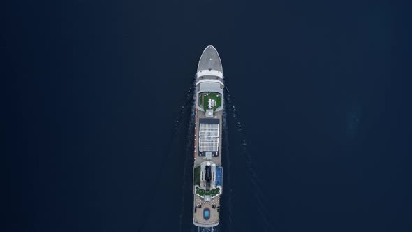 Epic Aerial Shot of Large Cruise Ship in Norway