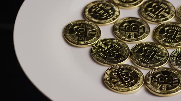 Rotating shot of Bitcoins 