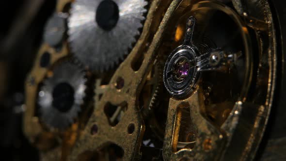 Clock Mechanism. Gears. Close Up