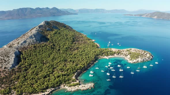 Yacht Near the Green Island in Greece