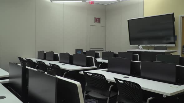 Conference Room Desks with Motorized Monitor Lift Screens
