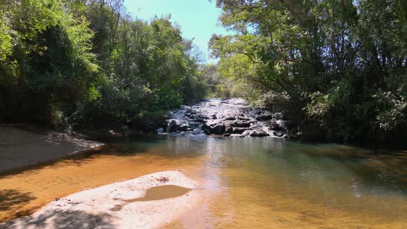 Waterfall at scenic  gorge canyons formation. Rural landscape.