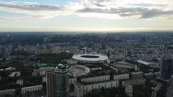 Aerial Shot The City Kyiv. Stadium