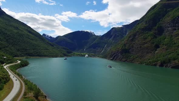 Aerial view of beautiful fjord in Norway.