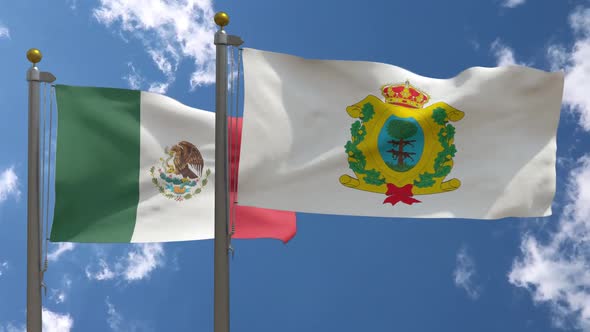 Mexico Flag Vs Durango Flag On Flagpole