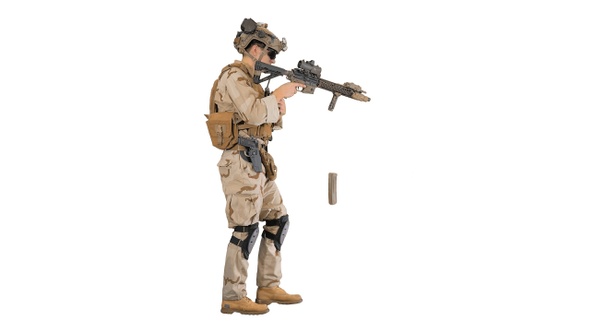 Soldier Walking and Reloading Assault Rifle on White Background