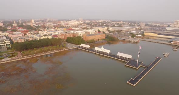 Aerial View of Waterfront Park Pineapple Fountain in Downtown Charleston, SC