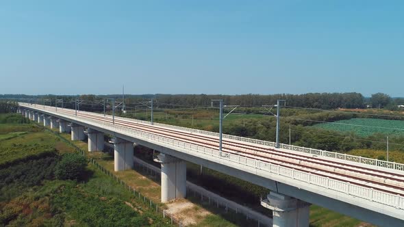 Drone Footage Of  Railway Of High Speed Train