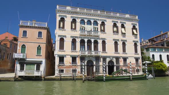Sightseeing in Venice, Boat Ride Along Grand Canal, View of Ancient Buildings