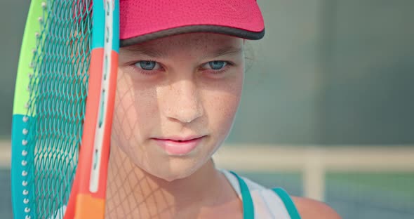 Teen Tennis Player Screws Up Her Eyes While Looking Into the Camera