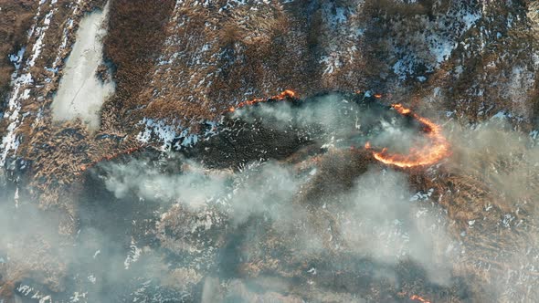 Aerial View of Wildfire on the Field