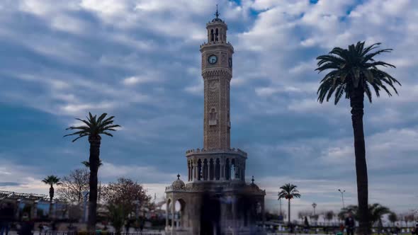 Izmir Clock Tower is a Historic Building Located at the Konak Square Time Lapse