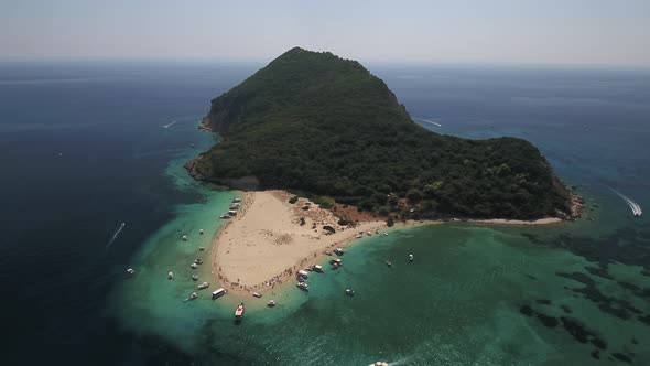 Marathonisi Island (Turtle Island) from drone - Zakynthos, Greece