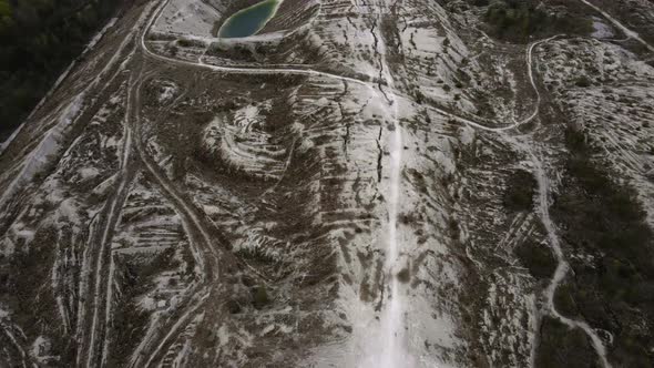 Aerial drone view a green lake formed on phosphogypsum waste