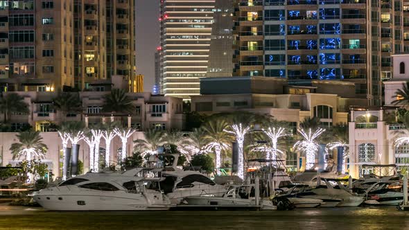 Promenade in Dubai Marina Timelapse at Night UAE