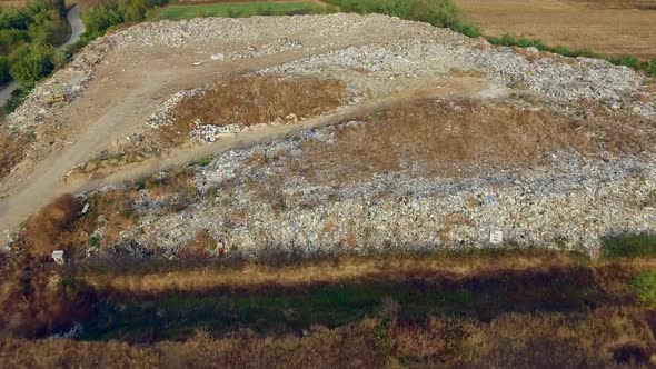 Aerial view to dumpster, junkyard from above in a countryside of Serbia