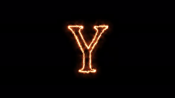 Letter Y fire. Symbol animation burning in a flame on a black background