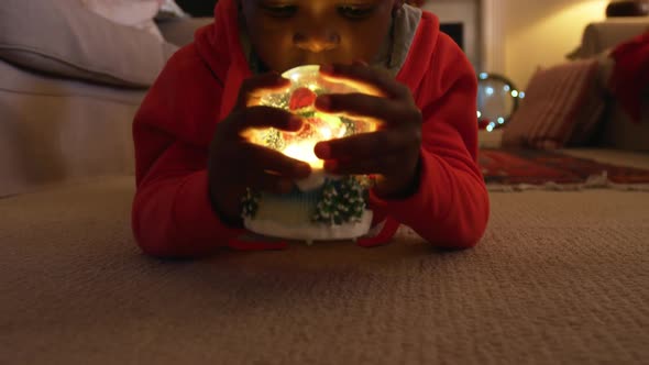 Boy at home at Christmas time