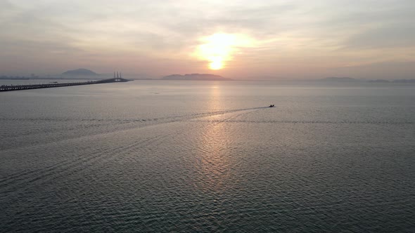 Aerial view fisherman sail at boat