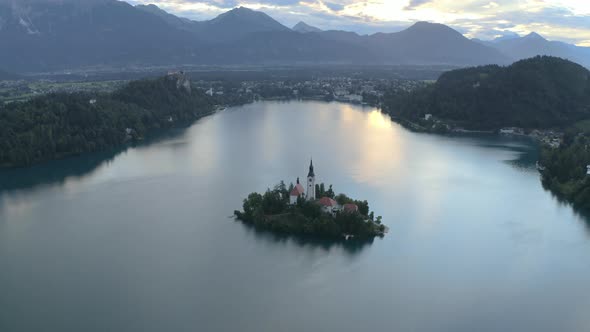 Drone Flight Over Lake Bled And Island