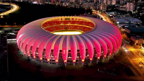 Cityscape of Porto Alegre Brazil near sports centre stadium at night