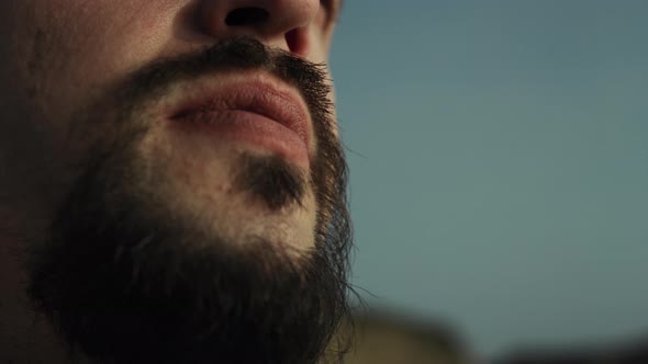 Athlete Practicing Breathing Exercises on Nature Closeup