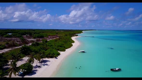 Aerial top view nature of idyllic lagoon beach holiday by turquoise water and white sandy background