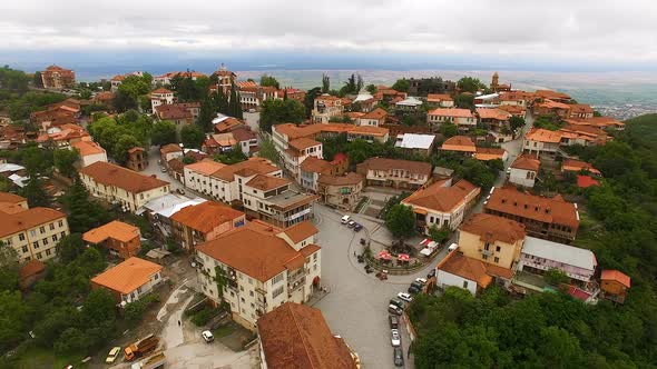 Wondrous Aerial View of Main Sighnaghi Square Overlooking Famous Alazani Valley