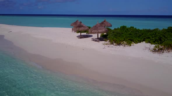 Aerial drone landscape of bay beach by ocean and sand background