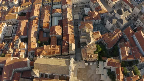 Aerial view above of Dubrovnik old town rooftop, Croatia.