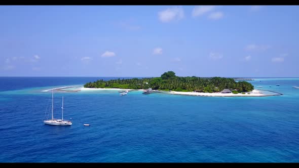 Aerial top view seascape of perfect island beach holiday by shallow sea and bright sand background o