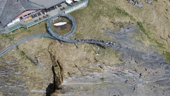 Aerial shot of the cliff walk at Grindelwald First, Switzerland