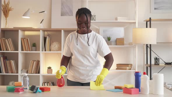 House Cleaning Tidy Home Happy Woman Wiping Dust