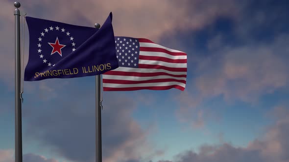 Springfield City Flag Waving Along With The National Flag Of The USA - 4K