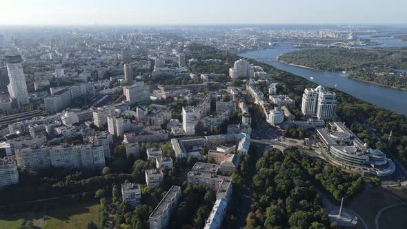 Kyiv Cityscape, Ukraine. Aerial View, Kiev. Slow Motion