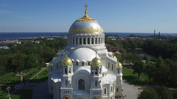 Aerial View Of The St. Nicholas Naval Cathedral In Kronstadt 2.