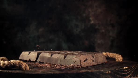 Super Slow Motion Dark Chocolate Bar Drop