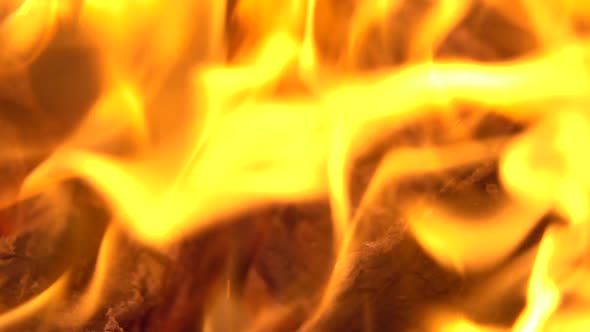 Burning Fire Closeup in the Fireplace Slow Motion