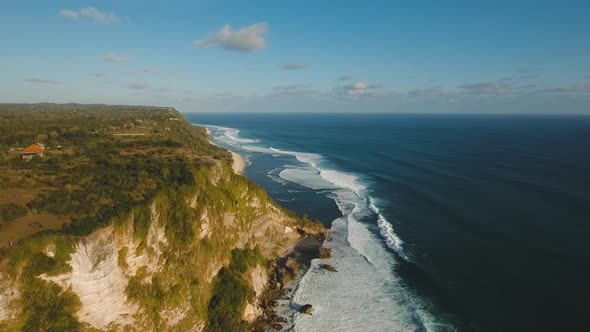 Rocky Coastline on the Island of Bali. Aerial View