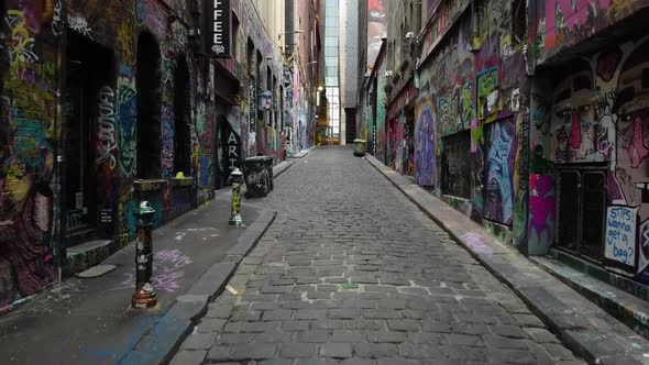 Melbourne's famous Hosier Lane street art, empty without the usual tourists - Australia