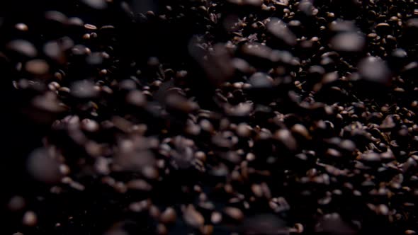Falling Fragrant Coffee Seeds Dark Backdrop