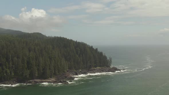 Beautiful Aerial Landscape View of the Rocky Pacific Ocean Coast in the Southern Vancouver Island du