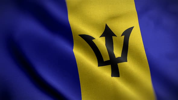 Barbados Flag Closeup Blowing In Wind