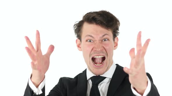 Screaming Crazy Businessman on White Background