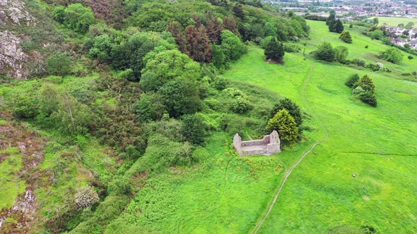 Aerial View of Raheen-a-Cluig Medieval Church in Bray, County Wicklow, Ireland